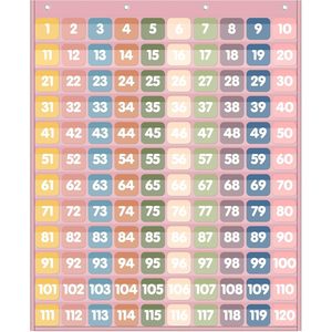Tabla numérica de 120 bolsillos, 135 tarjetas de doble cara, tabla de cien bolsillos estilo Boho para enseñanza de matemáticas en el aula y en el hogar - Product Image 1