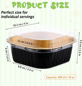 Wholesale 300ml 10oz 100pcs Square <b>Cupcake</b> Aluminum Foil Baking Trays with Plastic Lids Disposable Food Grade - Product Image 2