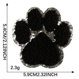 クローパッチ白黒色キラキラシェニール犬足爪パッチ - Product Image 3