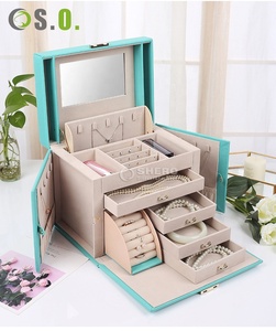 Boîte à bijoux multi-niveaux de grande capacité personnalisée, boîte de rangement à bijoux portable en cuir PU, boîte de rangement pour boucles d'oreilles, colliers, organiseur de voyage - Product Image 1