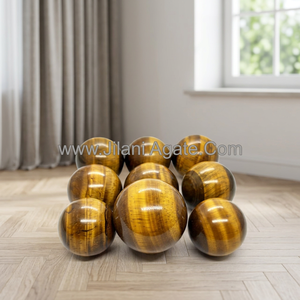 Sphères d'Agate Œil de Tigre Jaune Polies, Pierre Naturelle Semi-Précieuse, Décoration Feng Shui pour la Maison, Figurine Mosaïque Style Mascotte Haut de Gamme - Product Image 2
