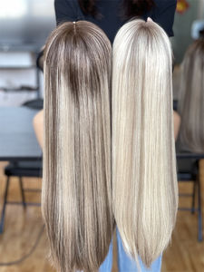 Venta caliente pelo europeo HD encaje superior Sheitel judío Kosher peluca rubia destaca Color listo para enviar - Product Image 2