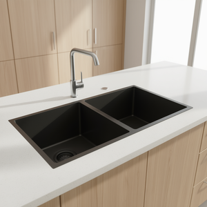 Lavello da cucina a doppia vasca nero canna di fucile 33x22 da incasso, spessore 16 gauge, finitura opaca, facile da pulire - Product Image 2