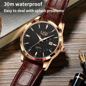 Reloj de Cuarzo para Hombre con Correa de Cuero Analógica, Resistente al Agua 30M, Caja de Aleación de Zinc, Hebilla de Aleación de Zinc, Grosor de 11mm, Modelo LG89143 - Product Image 4