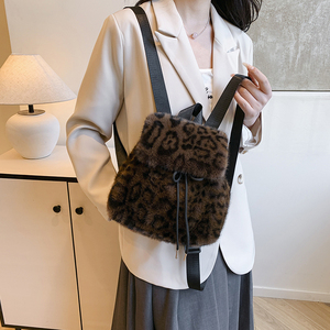 New Trending Plush Fur Bag Women's Shoulder Furry <strong>Leopard</strong> Print <strong>Backpack</strong> Cute Korean Style New Fashionable Small Travel <strong>Backpack</strong> - Product Image 4