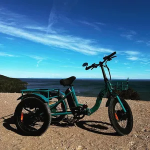 48v 500w três rodas ebike triciclo elétrico, 3 roda dobrável trikes de carga pneu gordo bicicletas elétricas três rodas para adultos