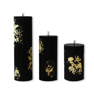 Custom Luxury Home Decor Incense Candles Gold Foil Scented Candle Ribbed Pillar Candles
