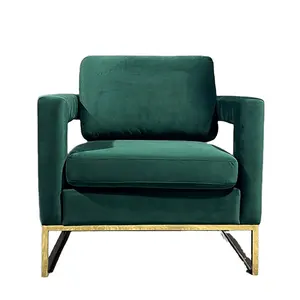 Vente en gros de chaises de loisirs récentes en acier inoxydable doré de haute qualité chaises de loisirs modernes en tissu de velours vert