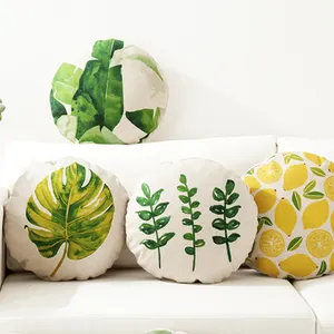 OEM ODM Hijau Daun Ruang Tamu Tanaman Meninggalkan Dekorasi Dicetak Bulat Bantal Cushion Cover