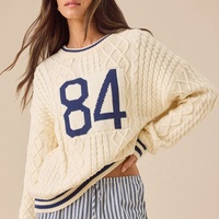 Pull en tricot torsadé personnalisé pour femme, style preppy rétro, col rond, en coton