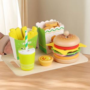 Ensemble de nourriture en bois pour enfants : kits de jeu de simulation de hamburgers, frites et sandwichs pour tout-petits - Product Image 3