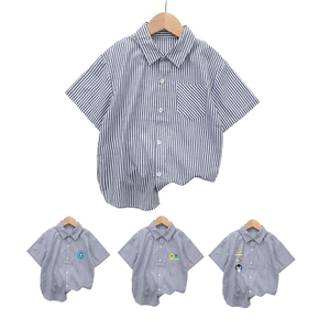 <span class=keywords><strong>Sweat</strong></span>-shirt en coton à manches courtes et t-shirt personnalisés pour enfants T-shirt rayé pour garçons et filles - Product Image 2