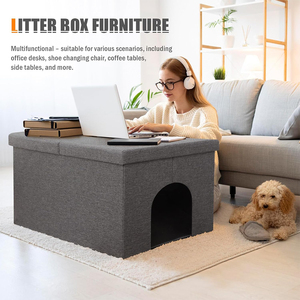Multifunctional Foldable <strong>Cat</strong> House Small Size Animal Print Pattern Hidden <strong>Cat</strong> <strong>Litter</strong> Box Furniture Pet Bench Storage <strong>Cabinet</strong> - Product Image 4