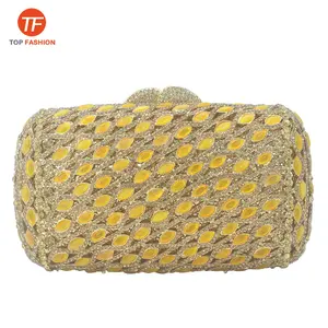 Factory wholesales Yellow Opal and Crystal Rhinestone Clutch Evening Bag Diamond Clutch Purse