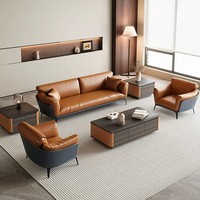 Ensemble de canapés de bureau en cuir de style moderne, grand canapé modulaire pour salle d'attente, de visite, de direction et de réception