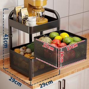 Étagère de rangement rotative pour légumes de cuisine, panier rectangulaire multi-niveaux en acier au carbone pour fruits et légumes - Product Image 4