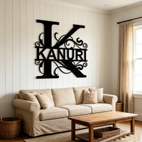 Panneau mural personnalisé en métal avec monogramme, initiales diagonales, pour la décoration d'entrée ou de couloir
