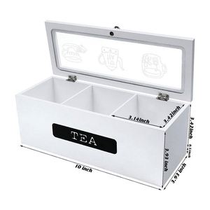 Caja de Té Rectangular de Madera Hecha a Mano con Cajón y Espacio de Almacenamiento para el Hogar y la Cocina - Product Image 3