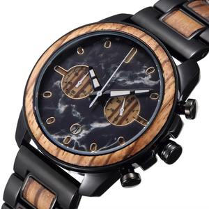 Reloj de Cuarzo con Esfera de Mármol Estilo Europeo y Americano, Reloj Multifuncional de Acero y Madera para Hombre, Reloj de Negocios - Product Image 4