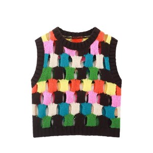 Gilet d'été décontracté <span class=keywords><strong>sans</strong></span> <span class=keywords><strong>manches</strong></span> pour <span class=keywords><strong>femme</strong></span>, col rond, <span class=keywords><strong>tricot</strong></span> ajouré, coloré - Product Image 1