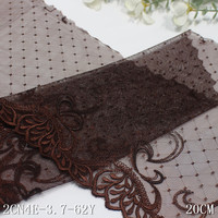 Dentelle brodée marron chocolat de 20 cm, dentelle florale brodée, tissu de dentelle noire à pois pour la décoration de robes féminines
