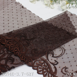 Passamaneria in pizzo ricamato marrone cioccolato 20 cm, pizzo floreale ricamato, tessuto in pizzo nero <span class=keywords><strong>con</strong></span> pois per decorazione abiti da donna - Product Image 6