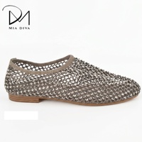 MIA DIVA Ballerines à bout pointu pour femmes avec strass et maille, dessus en PU et semelle en TPR pour les soirées