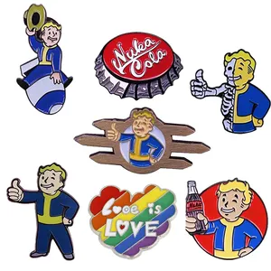 Özel Fallout 4 Vault Boy karakter emaye Pin Cosplay oyunu broş Burna erkek Pin rozeti