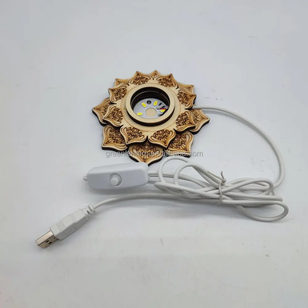 Lotus-çiçek işık kaide ahşap el sanatları tutucu ile LED işık ahşap ekran lamba için 3D kristal beyaz sıcak beyaz RGB ışıkları