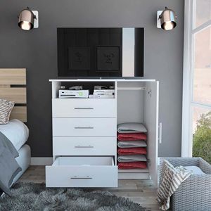 Commode Baylon blanche à 4 tiroirs et 1 étagère, meuble élégant avec solution de rangement pratique - Product Image 6