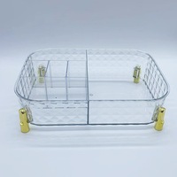 Yiou Boîte de Rangement Cosmétique Rectangulaire de Luxe Transparente Effet Vague d'Eau en PET avec Pieds Argentés Électroplaqués pour Coiffeuse