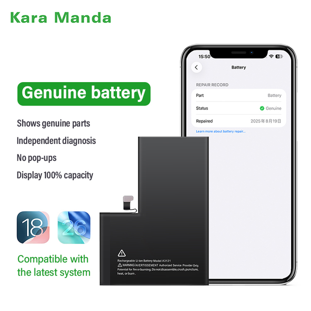 Kara Manda OEM New 0 Cycle IOS26 Diagnostic Genuine Phone Battery for Genuine iPhone Battery for iPhone 12-15ProMax Battery