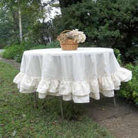 Nappe en lin à double volant, nappe à volants multiples, décorations de mariage, logo personnalisé sur mesure