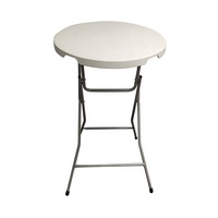 Table de bar ronde pliable populaire pour événements extérieurs, diamètre 60 cm, en plastique HDPE avec structure métallique, idéale pour mariages, hôtels et réceptions.