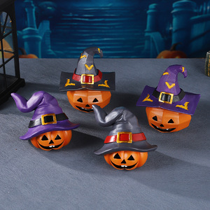 Adorno de Resina con Cabeza de Calabaza y Sombrero Mágico de Artes Místicas, Decoración Temática de Halloween, Adorno Artesanal con Cara Divertida para Escritorio Festivo - Product Image 2
