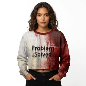 Trendy Spooky Season <b>Hoodie</b> Problem Solved Bloody Graphic Print Pullover High-Quality Loose <b>Halloween</b> Crop Sweatshirts for Women - Product Image 2