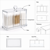 Organisateur de coton-tiges en acrylique personnalisé, boîte de rangement transparente pour salle de bain avec couvercle, étui de rangement pour coiffeuse, étui à couvercle avec logo OEM imprimé