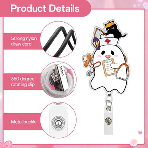 Artículo de exportación de gran demanda: Clip telescópico de acrílico de fácil extracción con diseño de fantasma de Halloween para credenciales médicas, con clip giratorio tipo cocodrilo. En stock. - Product Image 3
