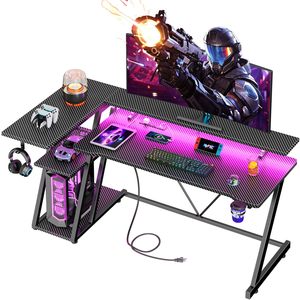 Escritorio para Juegos SENYU con Tomacorriente y Luces LED, Escritorio de Computadora Esquinero con Estantes de Almacenamiento, Escritorio para Oficina en Casa con Soporte para Monitor - Product Image 1