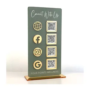 Fabricante Laser Cut Desktop Salon Beauty Qr Code Sign Social Media Mirror Acrylic Table Sign