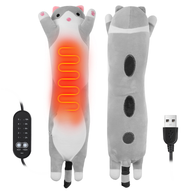 USB Powered Electric Heating Pad Period Heated Plush Cute Cat Throwing Pillow Lovely Cat Heating Pad for Period Cramps