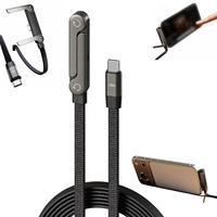 Câble de charge rapide 240W en nylon tressé avec support de téléphone, coudé à 90°, rotation 360° multi-angles, Type-C
