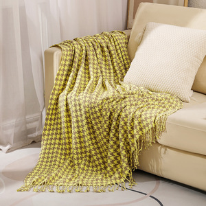 Manta de punto de lana para camas <span class=keywords><strong>con</strong></span> borla pata de gallo mantas de punto grueso sofá decoración a cuadros para el hogar - Product Image 4
