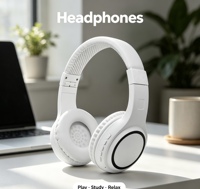 Headphone Nirkabel Over Ear, Headset Stereo Hi Fi dengan Mikrofon Internal Sensitif untuk Panggilan Video dan Kelas Jarak Jauh