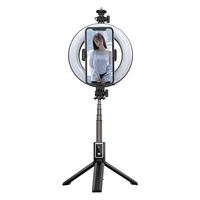 Trépied perche à selfie pliable multifonctionnel grande taille P40D en ABS avec support de téléphone et anneau lumineux LED pour vidéo