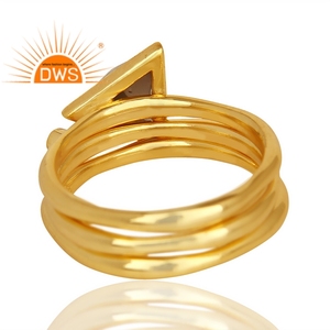 White Zircon Smoky Quartz Ring Gemstone Designer Ring Yellow Gold Plated Silver Stackable Ring Jewelry Supplier - Product Image 3