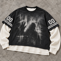 T-shirt Homme Personnalisé à Manches Longues, Style Streetwear, en Coton, avec Impression Sérigraphique, Coutures Contrastantes et Patchwork, Vente en Gros Direct Usine