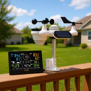 Station météo solaire sans fil 7-en-1 avec écran de 7,5 pouces, température intérieure et extérieure, vitesse et direction du vent, pluie, UV - Product Image 2
