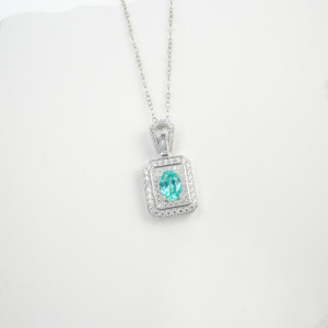 S925 Silver Paraiba Color Green Garnet <b>Necklace</b>, <b>Double</b> Halo CZ Pendant, Women's Fine Jewelry-V - Product Image 6