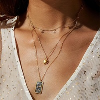 18k Charmes Cartes De Tarot Colliers Pour Femmes Zircon Soleil Étoile Lune Carré Collier Hiphop Punk Chaîne Ras Du Cou Bijoux Vintage